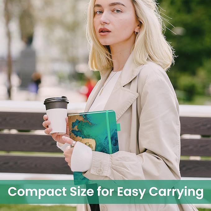 Taja Pretty Lined Journal for Women, Aesthetic Cute Hardcover Leather Journal for Writing, A5 College Ruled Notebook for Work & Note Taking, Perfect for Office School Home, 160 Pages, Emerald Shores