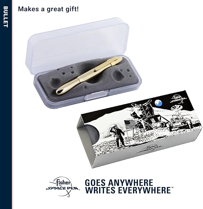 Fisher Space Pen Lacquered Brass Pressurized Ballpoint Bullet Pen, Gift Box | Compact Size, Writes Upside Down and in Extreme Temperatures, Black Ink, Medium Point, Pocket Clip, Made in the USA
