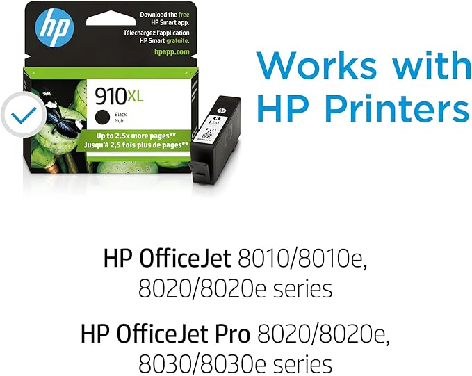 HP 910XL Black High-Yield Ink Cartridge | Works with OfficeJet 8010,8020 Series,OfficeJet Pro 8020,8030 Series | Eligible for Instant Ink-| 3YL65AN,(Pack of 2)