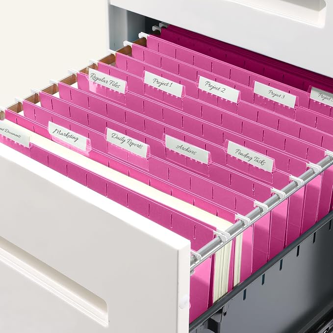 SUNEE Hanging File Folders, 25 Pack Letter Size Hanging File Folders with 1/5-Cut Tabs, Ideal for Home and Office Organization and Papers Classification, Bright Neon Pink