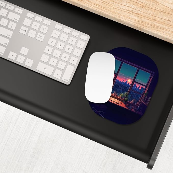 Small Mouse Pad, 6 x 7 Inch, Oval Mini Mouse Pad with Non-Slip Rubber Base for Laptop Wireless Mouse Keyboard Tray Mousepad, Window View