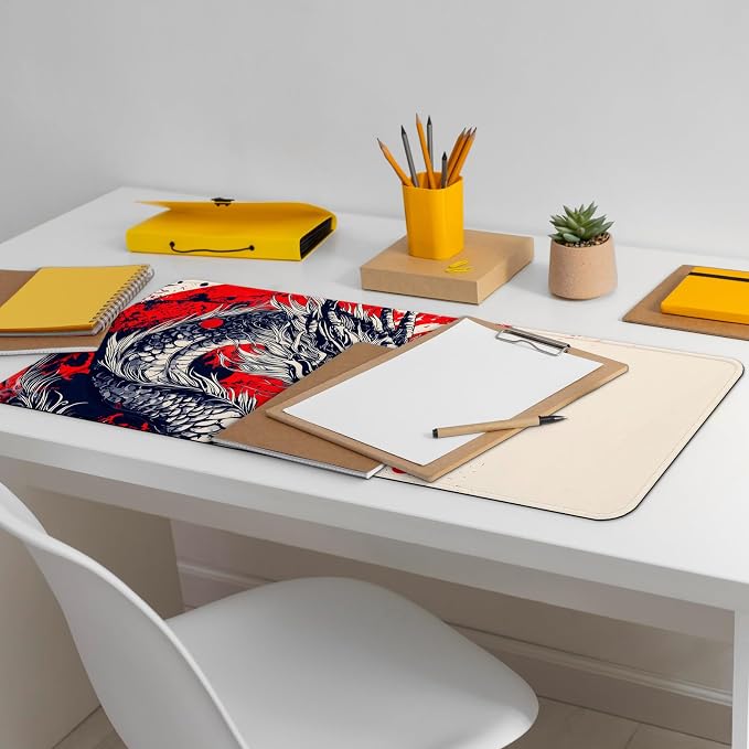 Japanese Dragon Gaming Mouse Pad with Non-Slip Rubber Base, Large Anime Mousepad with Stitched Edges, Long Keyboard Desk Mat for Home and Office, 31.5 x 11.8 inches