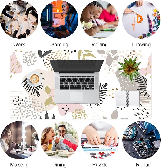 QiyI PU Leather Large Mouse Pad, Office Decor, 31.5" x 15.7", Tropical | Desk Décor Accessories, Extended Size, Waterproof & Easy to Clean, Smooth Surface, Non Slip Desk Organization