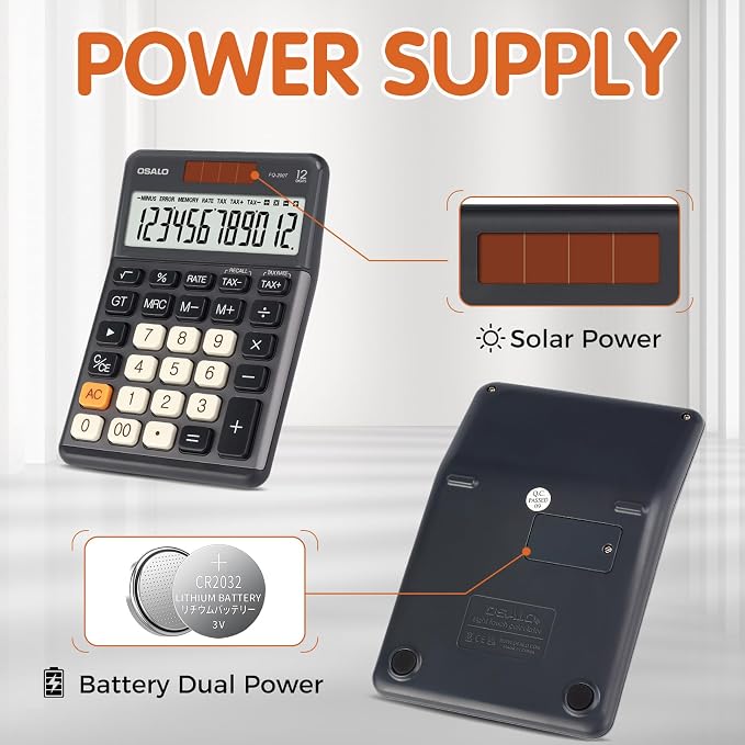 Pendancy Gray Small Tax Calculator, 12-Digit Large LCD, Solar & Battery | Desktop Accounting Calculator with Big Buttons, TAX+/TAX-, 3.5-Inch Display, 30° Tilt, GT/MU, Memory and 8-Min Auto-Off