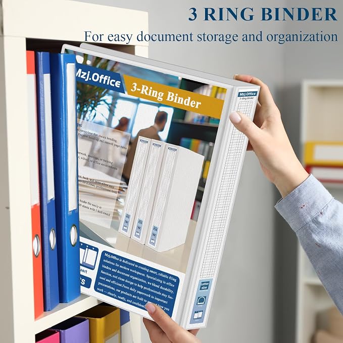 1 Inch Binders 3 Ring, 2 Pack White 3 Ring Binder 1 Inch | One Inch Binder with Clear Pocket in Front, 2 Interior Pockets, Clear View Cover, Binder for School, Office, Home, 1" Round