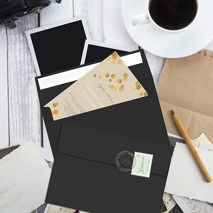 70 Packs of Invitation Envelopes, A2 Envelopes Black, Postcard Envelopes for 4.5x5.5 Cards, Envelopes for Invitations, Self Seal for Photos RSVP, Greeting Cards