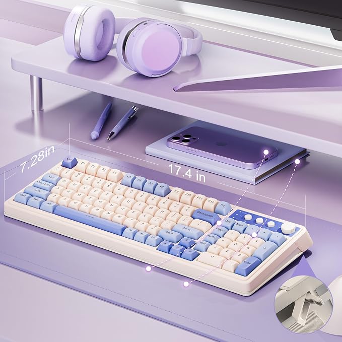 AULA 99 Key Purple Keyboard, Wireless Gaming Keyboard with Number Pad | RGB Backlit,Programmable,Creamy Sounding,Tri-Mode BT/2.4GHz/USB-C,2000mAh Membrane Keyboard,Thocky Computer Keyboards
