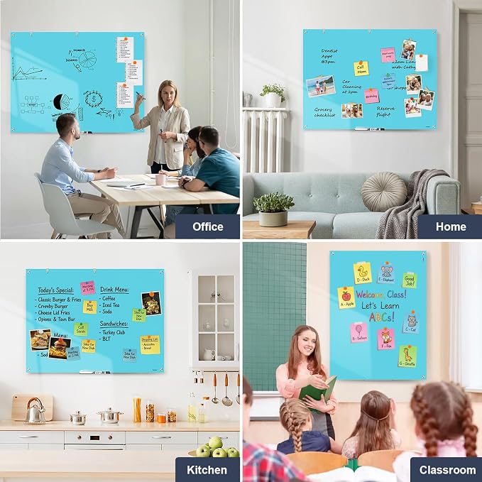Glass Whiteboard 48x36 Magnetic White Board Dry Erase Board for Wall | Magnetic Surface, Dry Erase, Large Frameless Glass Whiteboard, Ideal for Office Home School Classroom Kitchen