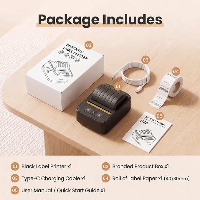 Label Maker Machine with Tape, Bluetooth 2 Inch Thermal Label Printer | Bluetooth Portable Inkless Sticker Printer for Small Business, Home, School & Office Organization, Includes 1 Label Roll