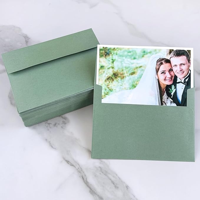 Winlyn 100 Pcs Sage Green A7 Invitation Envelopes 5 1/4 x 7 1/4 Square Flap Envelopes Self Seal 73lb for Wedding Shower Birthday Graduation Mailing Invitation Announcement 5 x 7 Greeting Cards Photos
