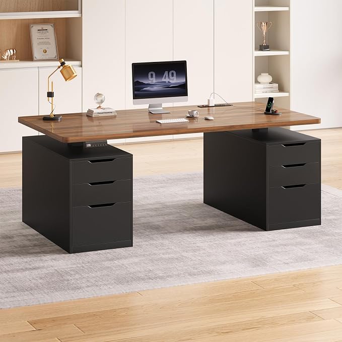 SEDETA Electric Standing Desk with 6 Drawers, 55" Adjustable Stand up Desk with Storage, Computer Desks with Power Outlets for Home Office, Black