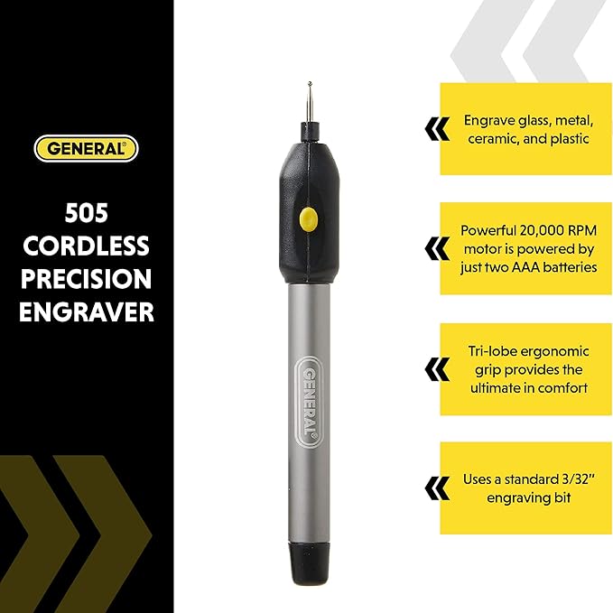 General Tools Cordless Engraving Pen for Metal - Diamond Tip Etching Tool for Engraving Toys, Sporting Goods, & Glass Gifts