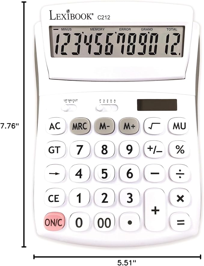 Lexibook, 12 Digit Folding Calculator C212 | Large keys, screen, solar & battery powered