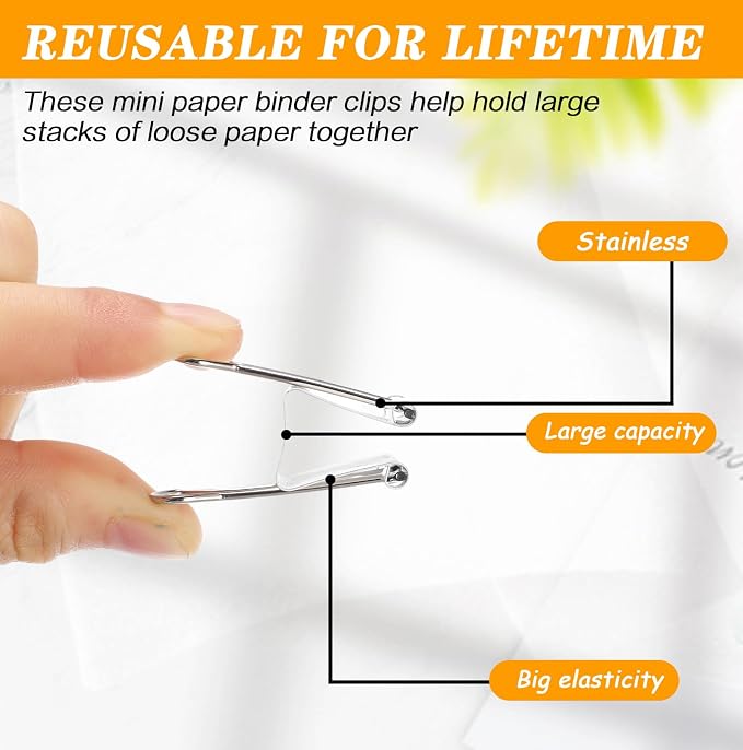 Jetec 200 Pack 0.75in/19mm White Metal Binder Clips Bulk Medium Reusable Fold Back Binder Clips Paper Clamps Spring Steel Sturdy for Home School Office Supplies