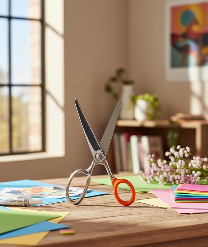 Chroma Scissors - 8.5” Heavy Duty Stainless Steel All Purpose Scissors for Office Supplies, Crafts & Home, Ultra Sharp, Comfort Grip Handles - Orange