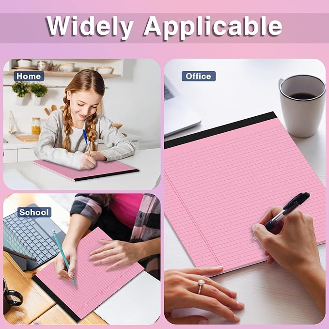 3 Pcs Legal Pads 8.5 x 11 Pink Note Pads 8.5 x 11 Notepad Total 75 Sheets, Micro Perforated Writing Pads Color Lined Paper College Ruled Pad of Paper Notebook To-Do List for School & Office Supplies