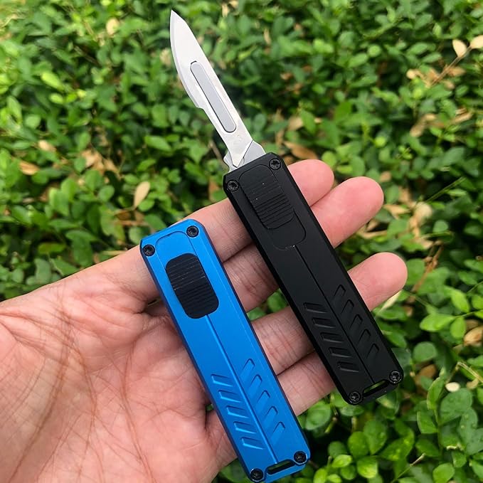 Auto Retractable Utility Knife, Safety Black Automatic Box Cutter, Scalpel Pocket Knife, Push Button EDC Razor Knife with 10PCS #23 Blades