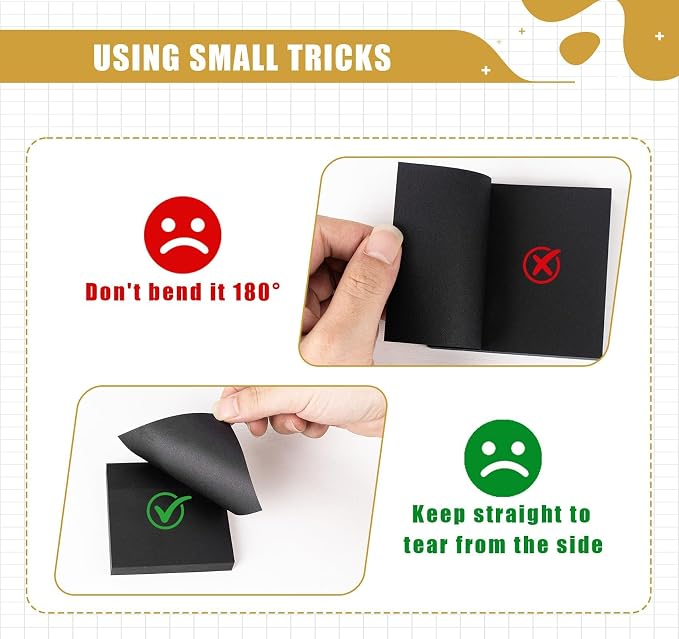 Black Sticky Notes 3x3 in,100 Sheets/6 Pads for Office, School, Home | Widen the Adhesive Area,Super Self-Stick Notes,600 Sheets Aesthetic Sticky Pads