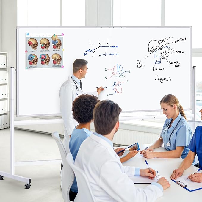 Maxtek Rolling Whiteboard 96 x 48 in, Large Double-Sided Magnetic Standing | 8‘x4' Mobile White Board on Wheels Dry Erase Board, Portable Giant Writing Surface for Office, School, Home, and Homeschool