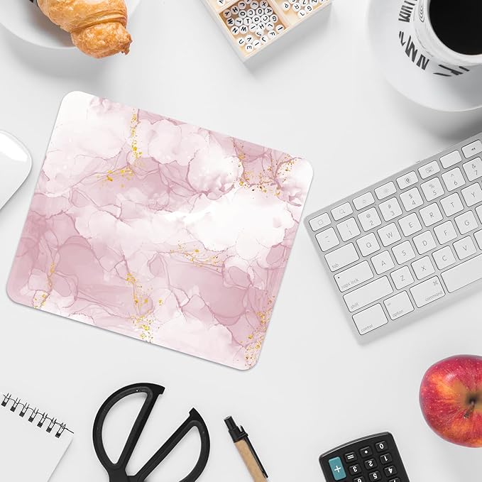 Square Mouse Pad with Stitched Edge, Premium Mousepad Washable Cloth. Computer Mouse Pad with Non-Slip Rubber Base, Mouse Pads for Computers Laptop Mouse 9.25x7.75x0.12 inch-Pink Marble