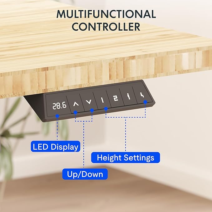 FLEXISPOT EN2 Bamboo Standing Desk with Clamp Power Strip, 55 x 28 Electric Stand Up Height Adjustable Desk with Cable Management (Black Frame + 55" Bamboo Top, 2 Packages)