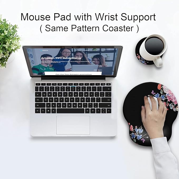 Ergonomic Mouse Pad with Wrist Support Rest,Large Mousepad Gel Wrist Rest, with Coaster Non-Slip & Pain Relief for Computer, Desk, Home&Office-Hummingbird