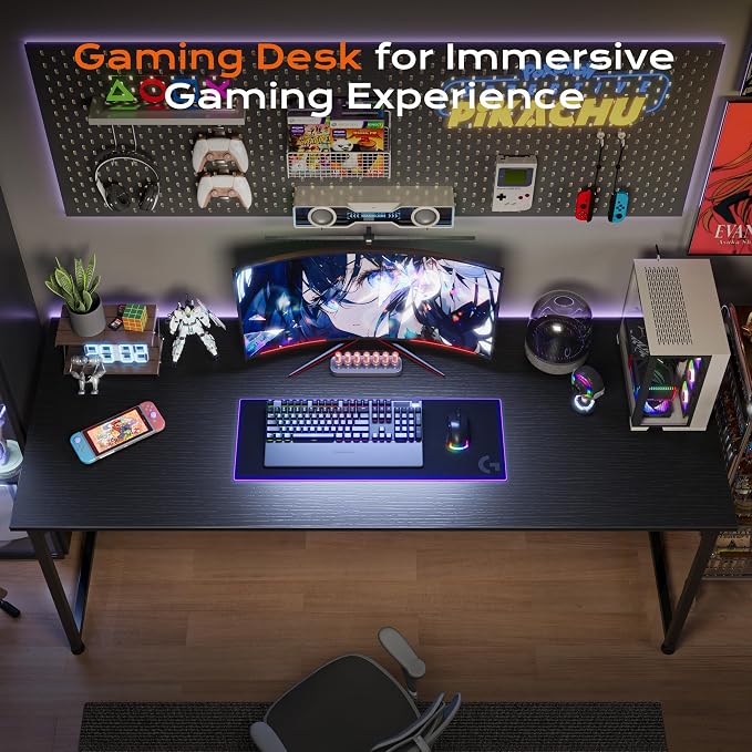 55 X 24 Inch Computer Desk with Deeper Desktop, Gaming Office Writing Work Desk for Home Office, Study, Bedroom, Work from Home, Metal Frame, Black