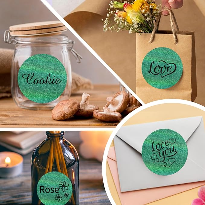 3 Inch Holographic Thermal Labels,Round Thermal Printer Labels,Waterproof Thermal Printer Stickers for DIY Logo Design,Name Tag,QR Code,Thanks Card 150 Labels/Roll (Green dots)