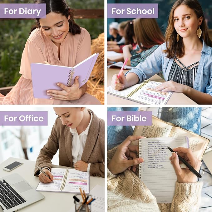 Lined Spiral Journal Notebook for Women, A5 College Ruled Journals for Writing, Hardcover Notebooks for Work, Note taking and Office School Supplies,140 Pages - Lilac Purple