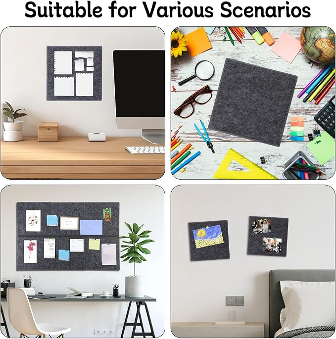 Cork Board Alternative 28" x 19", 6 Pack Felt Bulletin Boards, Pin Board | Includes Pushpins & Self-Adhesive Strips, Felt Wall Tiles Notice Boards for Walls Office Home School Decor - Dark Gray