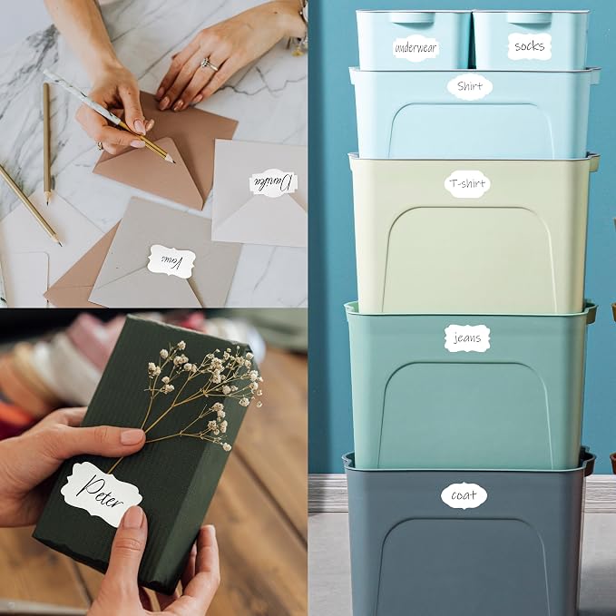 600 PCS Kraft Paper Stickers, 6 Fancy Shapes Labels Self Adhesive Blank Stickers for Crafts, Homemade Food Jars, Gift Tags, Name Labels, Envelope Labels, Home Office Business Uses (White, 1.2” x 2”)