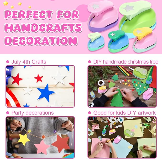 Zonon 5 Pieces 2" / 1.5" / 1" / 5/8" / 3/8" Star Shaped Punch Scrapbook Paper Cutter Crafts Puncher Handmade Craft Hole Punch for Office Supplies, Card Making, DIY Albums Photos(Star)