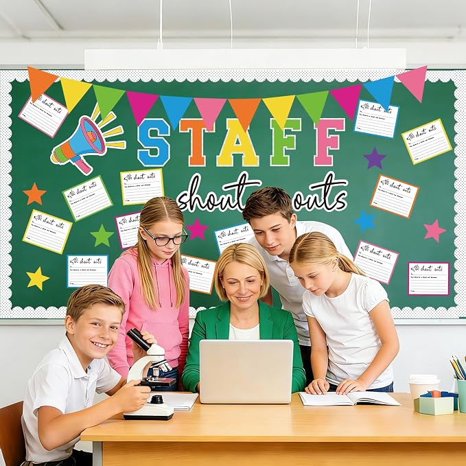 71Pcs Staff Shout Outs Bulletin Board Decorations, Staff Bulletin Board with Shout Out Cards, Appreciation Month Bulletin Boards for Classroom Office Back to School Retirement Wall Door Decor(Color)