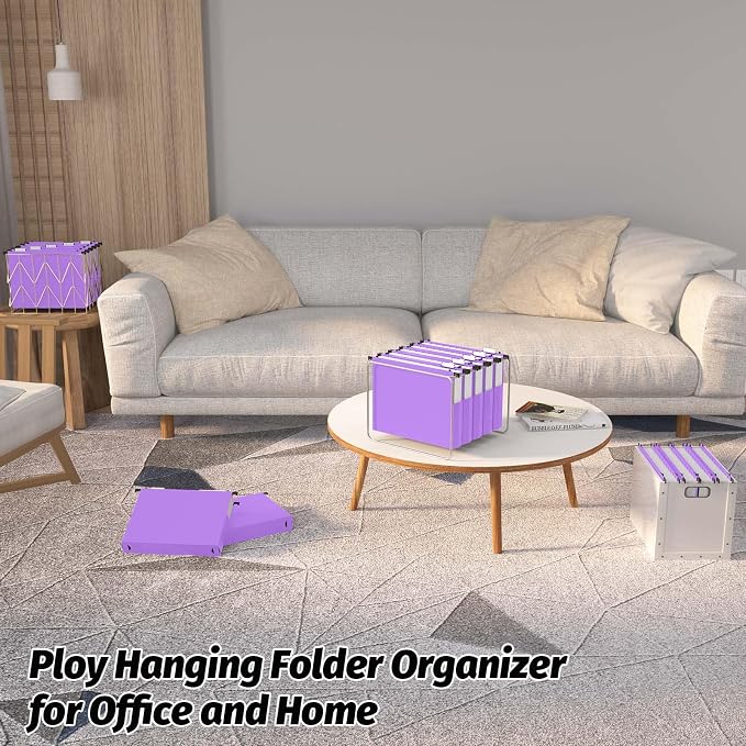 SHUTEX Extra Capacity Plastic Hanging File Folders, 12 Pack, Letter, Purple | Letter Size, Reinforced Expanding Hang Folder, Accordian Pocket, Heavy Duty 2" Expansion, Hanging Folder Organizer for Office