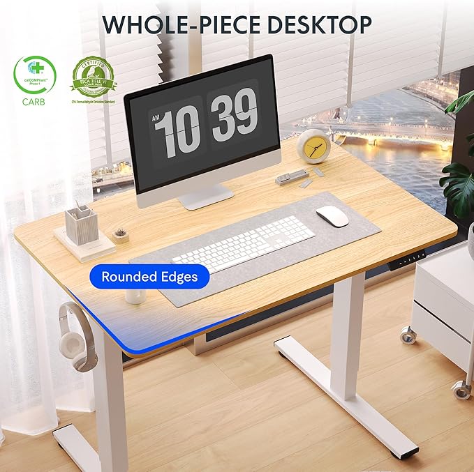FLEXISPOT 60"x24" One-Piece Electric Standing Desk, 1" Thick Seamless Desktop for Home Office, Study & Multi-Monitor Setup, Maple