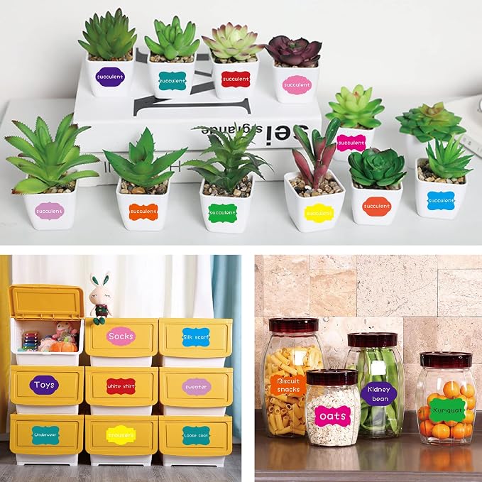 SALEMAR 200PCS Fancy Shape Sticker Labels for Essential Oil, Bottle, Food and Jars, Adhesive Gift Tag Stickers for Christmas (Cream)