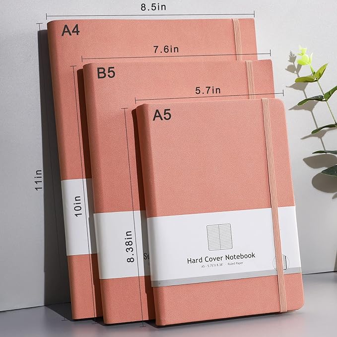 AHGXG Thick Journal Lined Notebook, 320 Numbered Pages Leather Journal for Women, A5 Notebook College Ruled, 100gsm Paper,Faux Leather Hardcover, 5.75'' X 8.38''-Pink