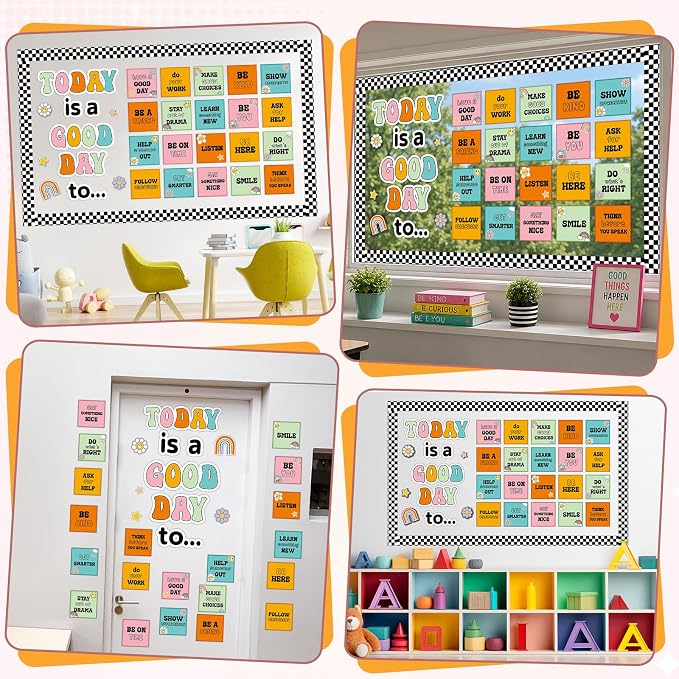 Retro Inspirational Bulletin Board Set Groovy Motivational Back to School Classroom Decorations Today is A Good Day Quotes Bulletin Board Hippie Positive Cutout for Classroom School Office Wall Decor
