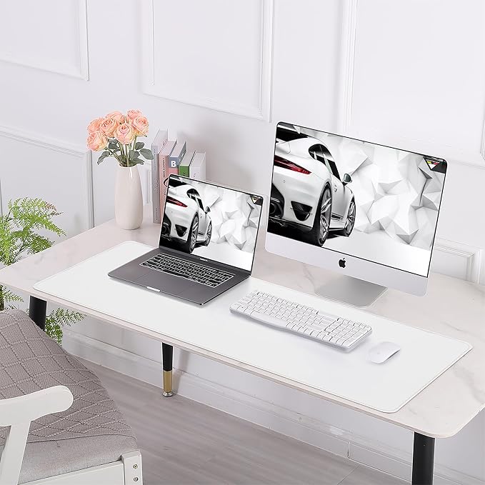 AFIING Cork Desk Mat 55" x 17", Dual-Sided Natural Cork & PU Leather Desk Pad, Non-Slip Waterproof Large Mouse Pad for Office, Home & Gaming (White)