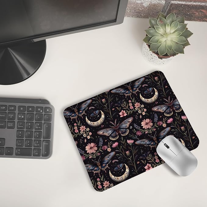 Butterfly Mouse Pad, Mystical Witchy Floral Butterfly Mouse Pads for Wireless Mouse Computers Laptop Desk Accessories, Aesthetic Mouse Pad, Desk Supplies for Women Office, 9.5x7.9 Inch