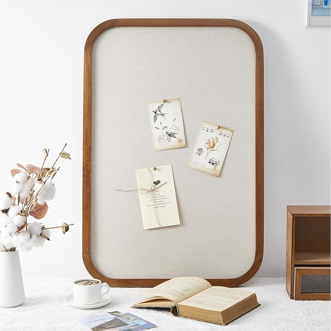Vintage Framed Pin Board Linen Display Bulletin Board Large Ornate Fabric Picture Photo Pinboard Memo Decorative Prayer Pinboard Ornate for Wall Gift(Rectangle,20'' X 30'',Light Brown)