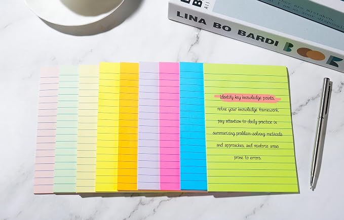 (18 Pack) Lined Sticky Notes 4x6 in Post, Self-Stick Pads Bright Colors Sticky Note, Recyclable, Easy to Post for Home, Office, School