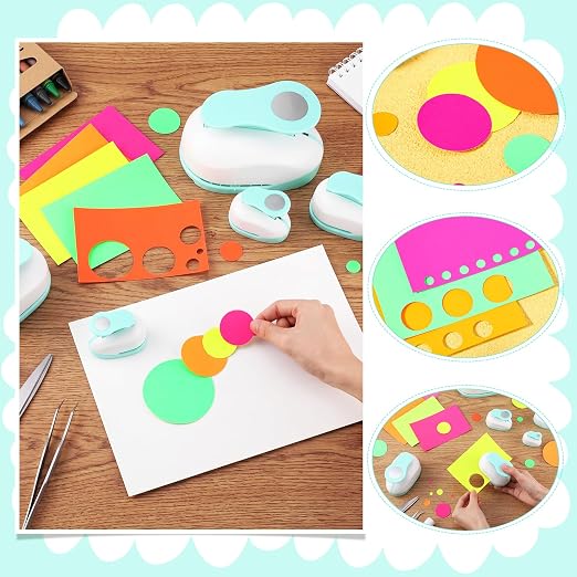 CHENGU 6 Pcs Circle Punch Set 3in/2in/1.5in/1in/0.6in/0.3in Scrapbook Hole Punchers Crafting with 10 Sticker Paper Round Cutter Scrapbook for Office Supplies DIY Albums Photos(Mint Green)