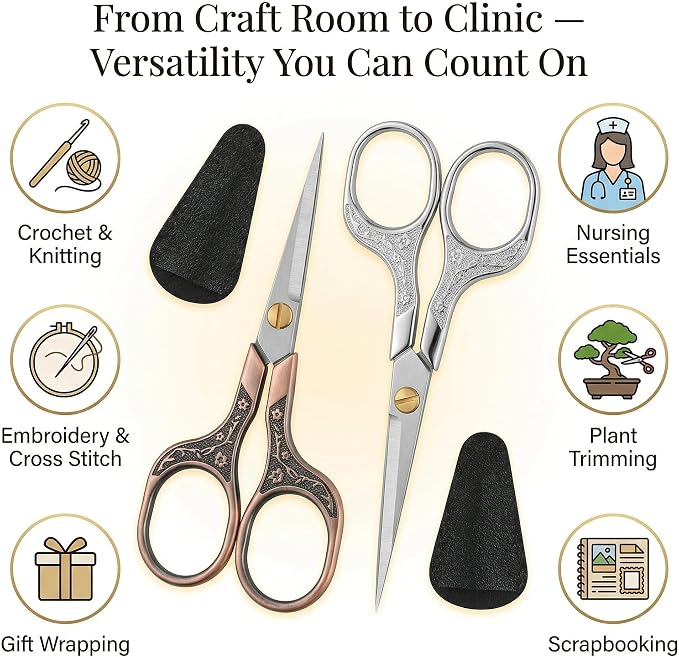 embroidery scissors-Glexal 5 Inch Precision Scissors-2 pack,small razor Sharp Blade Shears for craft Crochet sewing school paper cutting…