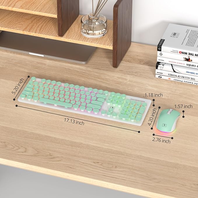 Backlit Wireless Keyboard and Mouse, 2.4GHz Light Up Typewriter Rechargeable Cordless Quiet Keyboard with USB Receiver for PC/Laptop (Cyan)