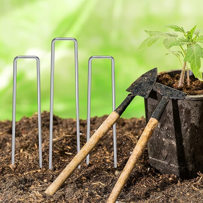 HongWay 420 Pack Landscape Staples, 6 Inch Garden Stakes Galvanized Steel | 11 Gauge U-shaped Landscaping Pins Ground Staples for Weed Barrier Fabric, Yard, Tent, Lawn, Turf, Irrigation Tube