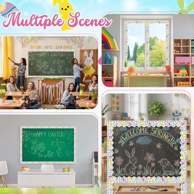 32.8 Ft Bunny Bulletin Board Borders Cute Classroom Borders Trim | Pastel Colors for Classroom, Spring Party Office Decoration