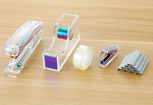 Dream Color Acrylic Stapler Set,Desk Stapler,Office and Home Stapler,Students Stapler,Tape Dispenser,Stapler Remover,Free 1000pcs 26/6 Staples——Multicolor