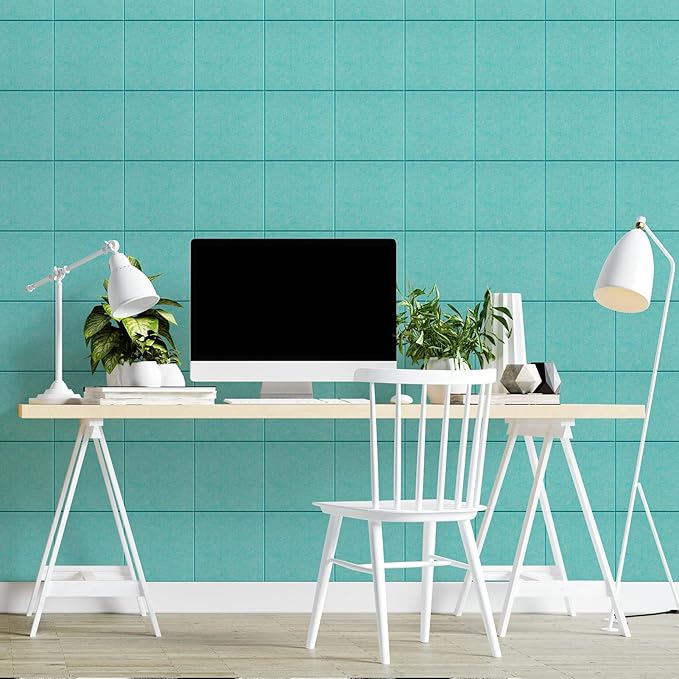 MaxGear Felt Bulletin Board 36" x 24", Aqua Blue Felt Wall Tiles Push Pins | Cork Board For Walls Alternative, 6 Pack 11.8" x 11.8" Wall Panels, Pin Board Custom Layout Design, Office Decor Home Decor