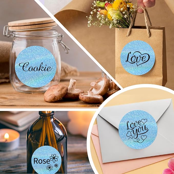 3 Inch Holographic Thermal Labels,Round Thermal Printer Labels,Waterproof Thermal Printer Stickers for DIY Logo Design,Name Tag,QR Code,Thanks Card 150 Labels/Roll (Blue dots)